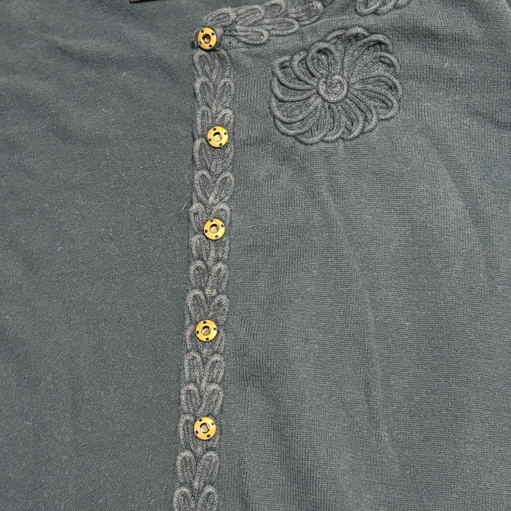 Vintage Carol Little Embroidered Cardigan Sweater‎ Womens XL Teal Floral Knit